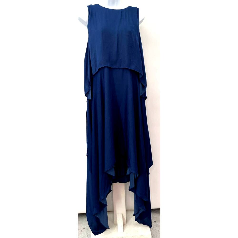 Black Label by Chico's Silky Dress Flowy Asymmetrical Shark Bite Layered Keyhole